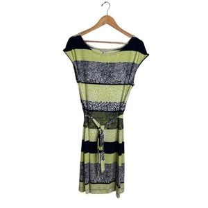 Banana Republic Dress Animal Print Blue Green Belted Cap Sleeves Size Large EUC